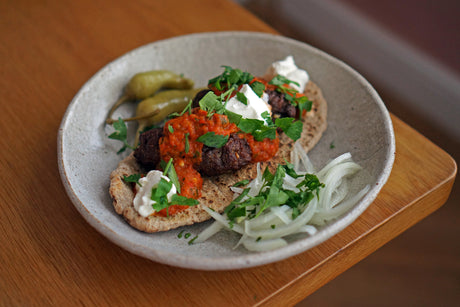 Natural Wine Killers: Balkan Cevapi with Ajvar and Flatbread and Maurer Oszkar Crazy Lud Red 2022