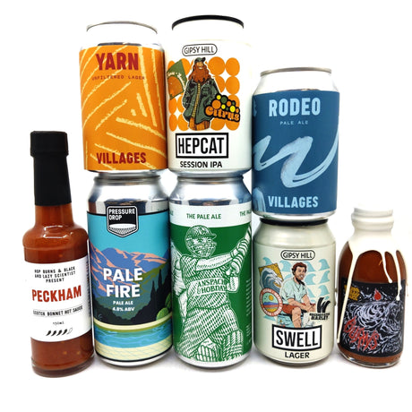 Beers & Hot Sauce gift pack (6x cans + 2 HB&B sauces)-Hop Burns & Black