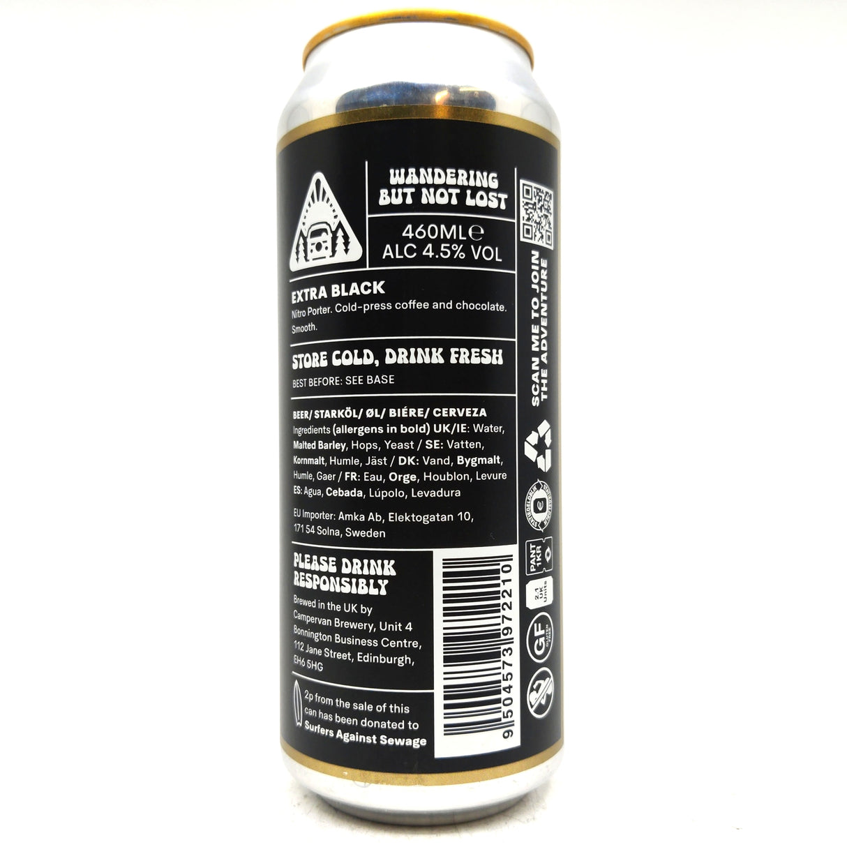 Campervan Extra Black Porter 4.5% (460ml can)-Hop Burns & Black