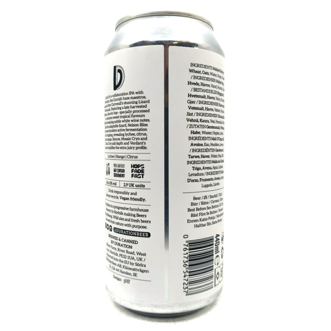 Duration x Verdant Lizard IPA 6.5% (440ml can)-Hop Burns & Black