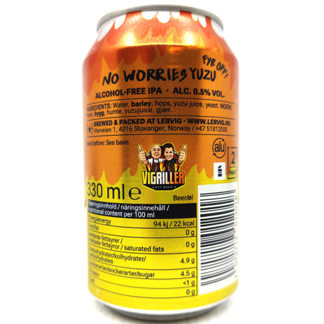 Lervig No Worries Yuzu Alcohol-Free Pale Ale 0.5% (330ml can)-Hop Burns & Black