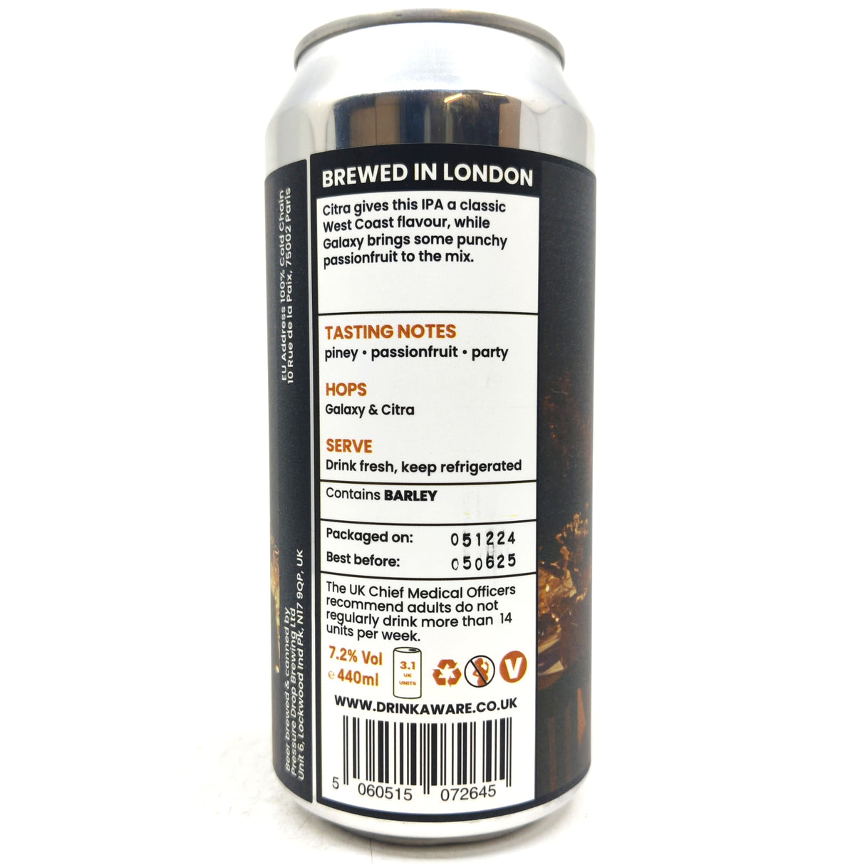 Pressure Drop Watch It Burn West Coast IPA 7.2% (440ml can)-Hop Burns & Black