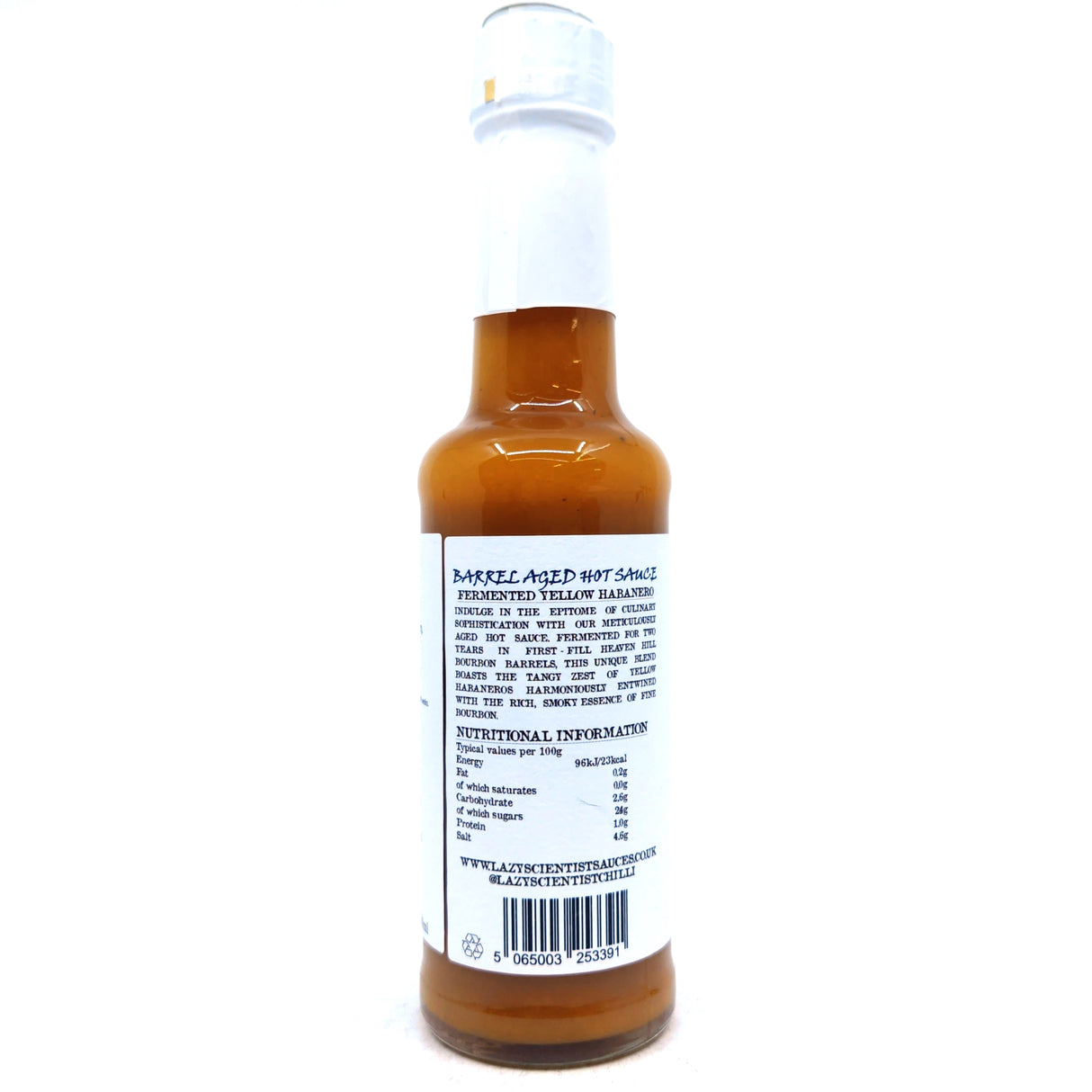 Lazy Scientist 2 Year Bourbon Barrel Fermented Yellow Habanero Hot Sauce (150ml)-Hop Burns & Black