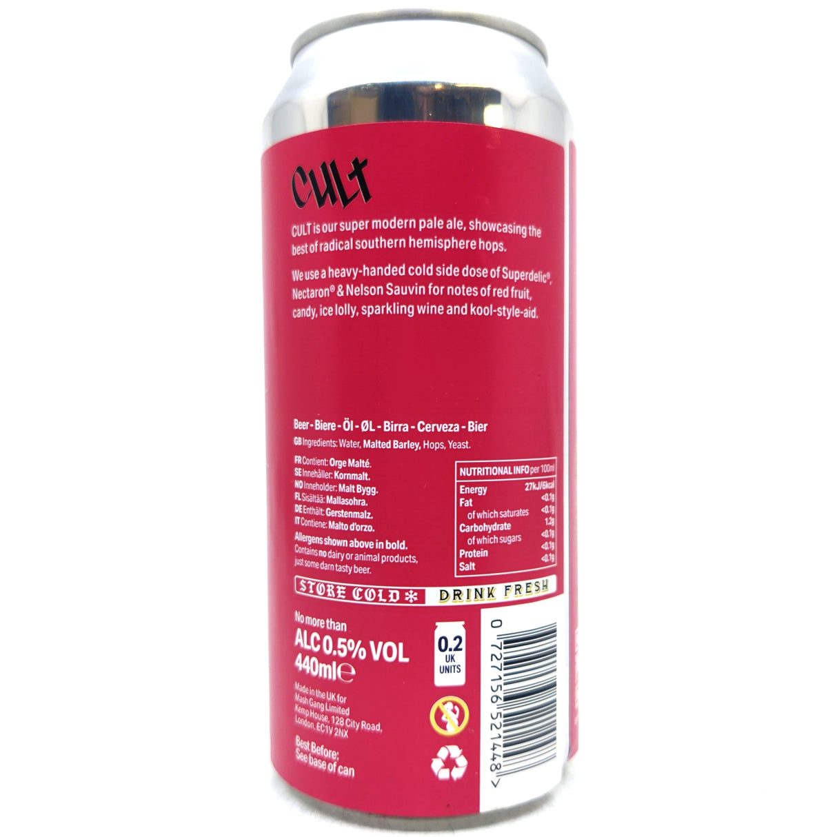 Mash Gang Cult Low Alcohol Hazy Pale Ale 0.5% (440ml can)-Hop Burns & Black