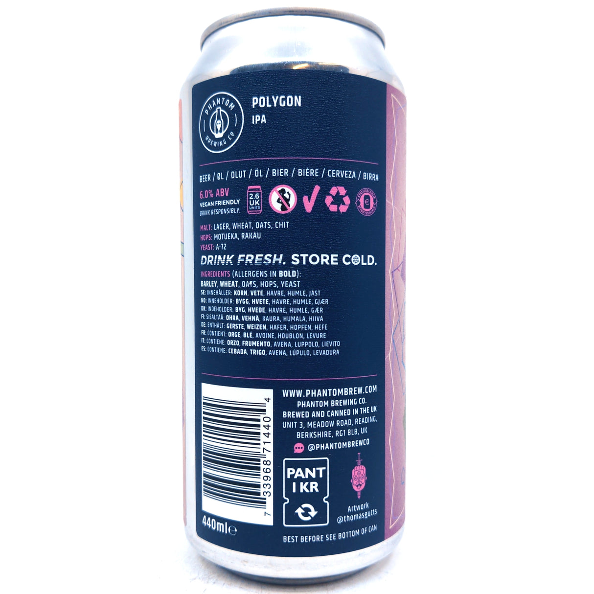 Phantom Brewing Co Polygon IPA 6% (440ml can)-Hop Burns & Black