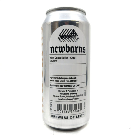 Newbarns West Coast Keller Citra Cold IPA 5% (440ml can)-Hop Burns & Black